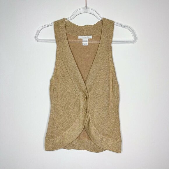 Charlotte Russe Vest Junior Girl Large Gold Metallic Knit - Picture 2 of 5